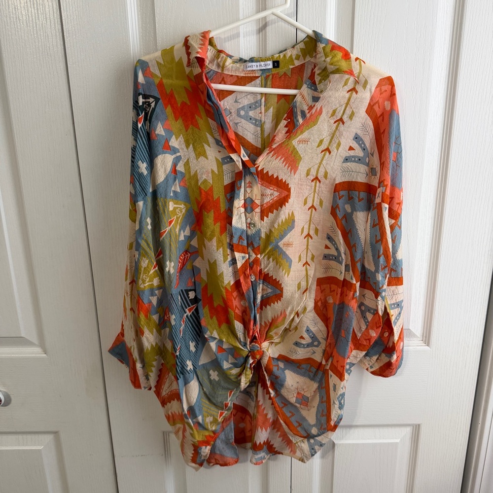 Zaket & Plover Aztec semi sheer multicolor blouse size small